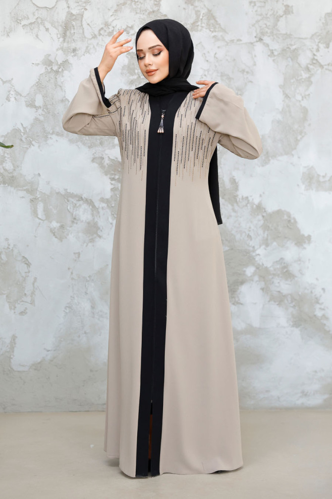 Beige Plus Size Modest Abaya 15079BEJ - 1