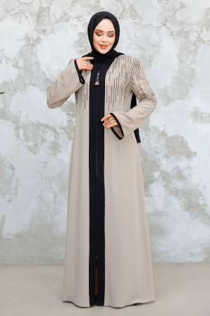 Beige Plus Size Modest Abaya 15079BEJ - 2