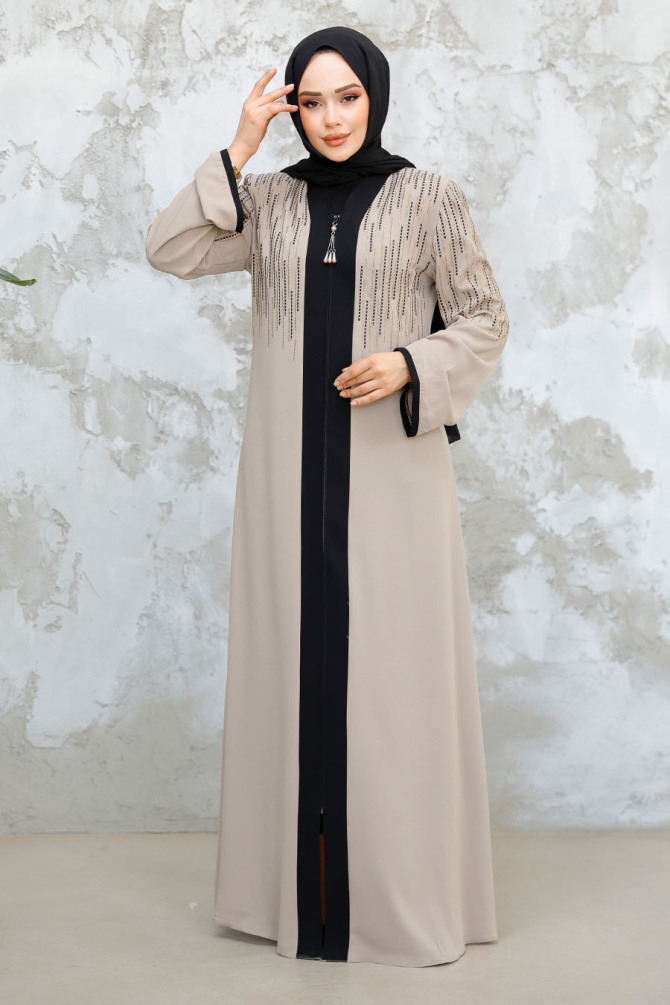 Beige Plus Size Modest Abaya 15079BEJ - 3