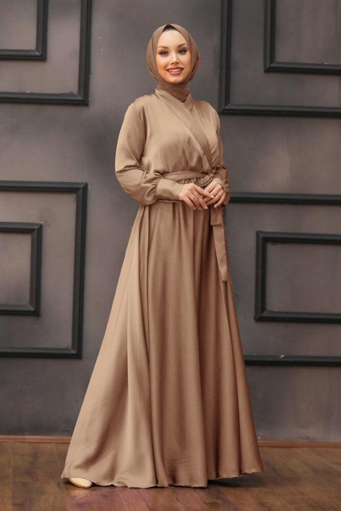 Beige - Tesettürlü Abiye Elbise - Robe de Soirée Hijab - 1418BEJ - 1
