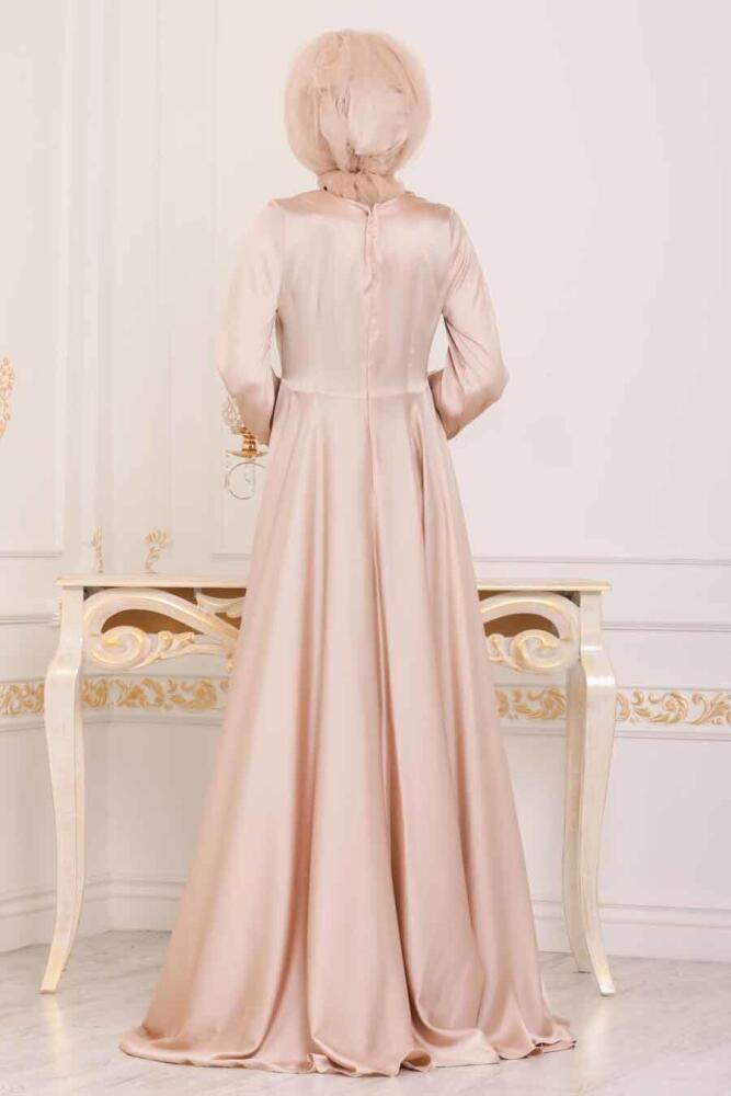Beige - Tesettürlü Abiye Elbise - Robe de Soirée Hijab - 14251BEJ - 2
