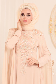 Beige-Tesettürlü Abiye Elbise -Robe de Soirée Hijab 3041BEJ - Thumbnail