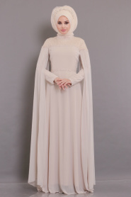 Beige-Tesettürlü Abiye Elbise - Robe de Soirée Hijab 3294BEJ - Thumbnail