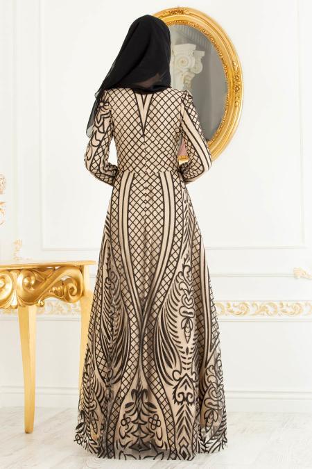Beige - Tesettürlü Abiye Elbise - Robe de Soirée Hijab 3719BEJ - 2