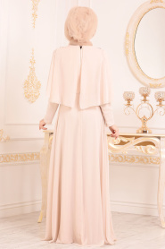 Beige-Tesettürlü Abiye Elbise - Robe de Soirée Hijab 37870BEJ - Thumbnail