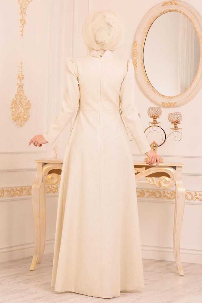 Beige - Tesettürlü Abiye Elbise - Robes de Soirée 36540BEJ - 3