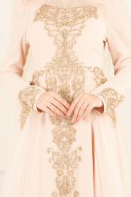 Beige - Tesettürlü Abiye Elbise - Robes de Soirée 70391BEJ - Thumbnail