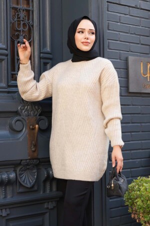 Bej Tesettür Triko Kazak Tunik 7852BEJ - NEVA STYLE