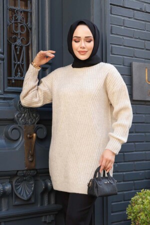 Bej Tesettür Triko Kazak Tunik 7852BEJ - 2