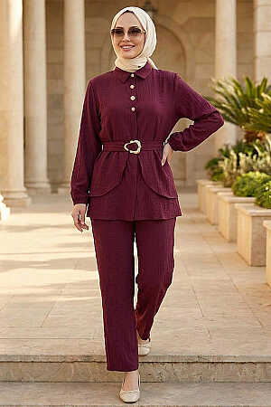Belt-Detail Cherry Strawberry-texture fabric Modest Set 30390VSN 