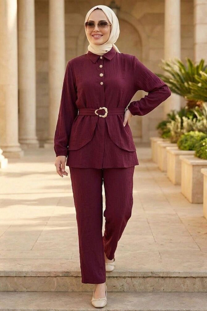 Belt-Detail Cherry Strawberry-texture fabric Modest Set 30390VSN - 1