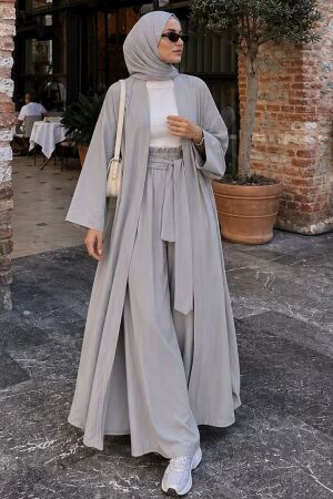 Belted Gray Marrakesh Kimono Modest Set 1403GR - 1