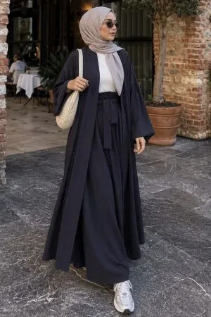 Belted Navy Marrakesh Kimono Modest Set 1403L - 1