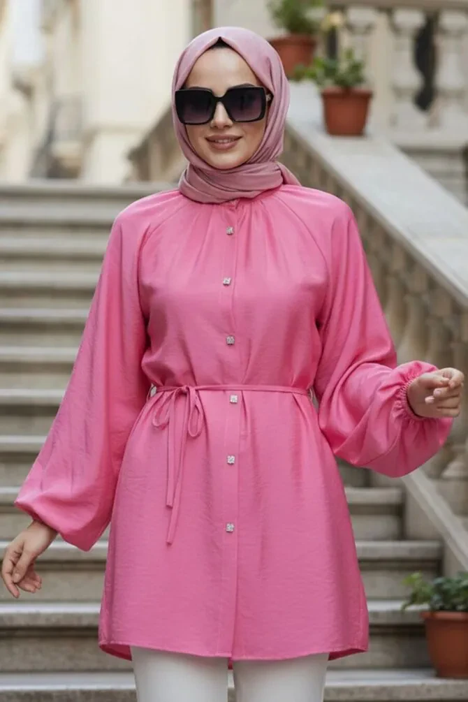 Belted Pink Modest Tunic 52871P - 1