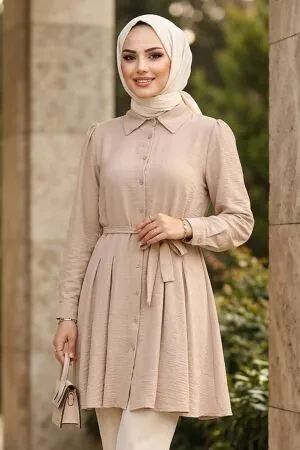 Belted Poplin Mink Modest Tunic 15597V 