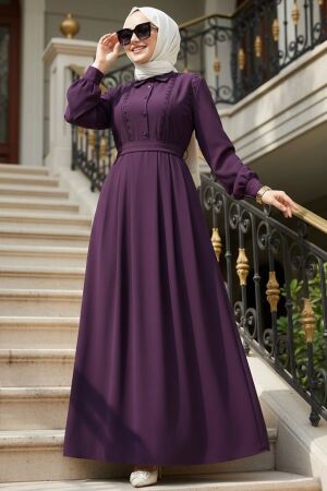 Belted Purple Modest Dress 10308MOR 
