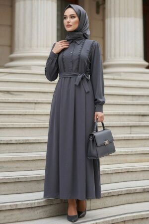 Belted Smoke Modest Dress 10308FU 