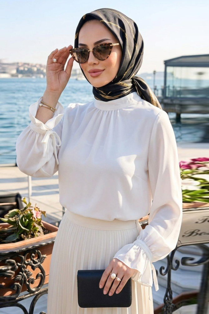 Beyaz Tesettür Tunik 6285B - N.S NEVA STYLE