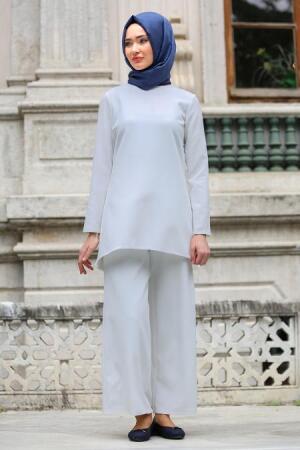 Beyaz Tunik / Pantolon Tesettür Takım 52700B - 1