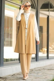 Biscuit Color Hijab Dual Suit Dress 6163BS - Thumbnail