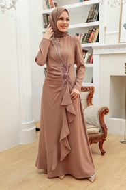 Neva Style - Modern Biscuit Islamic Bridesmaid Dress 32671BS - Thumbnail