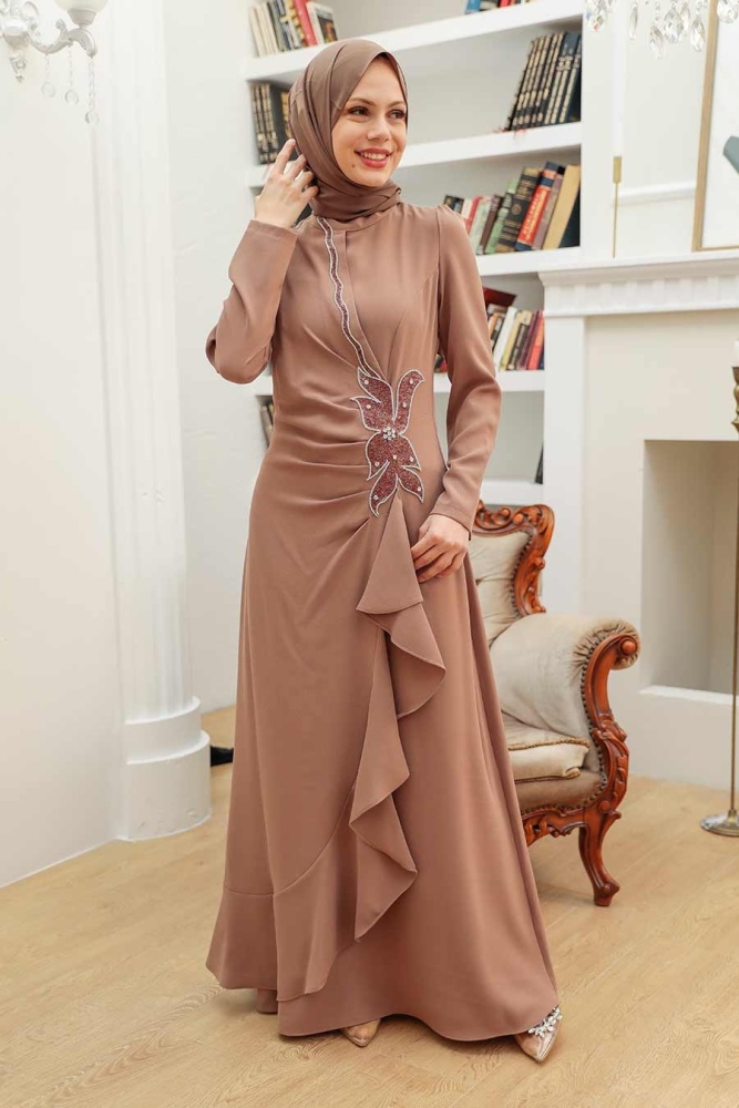 Neva Style - Modern Biscuit Islamic Bridesmaid Dress 32671BS - 1