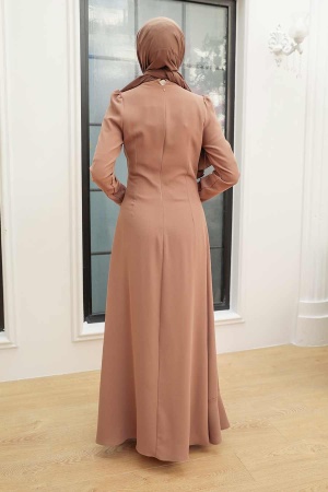 Neva Style - Modern Biscuit Islamic Bridesmaid Dress 32671BS - 2