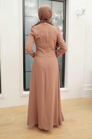 Neva Style - Modern Biscuit Islamic Bridesmaid Dress 32671BS - Thumbnail