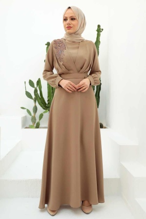 Neva Style - Long Biscuit Islamic Wedding Dress 3305BS - 1