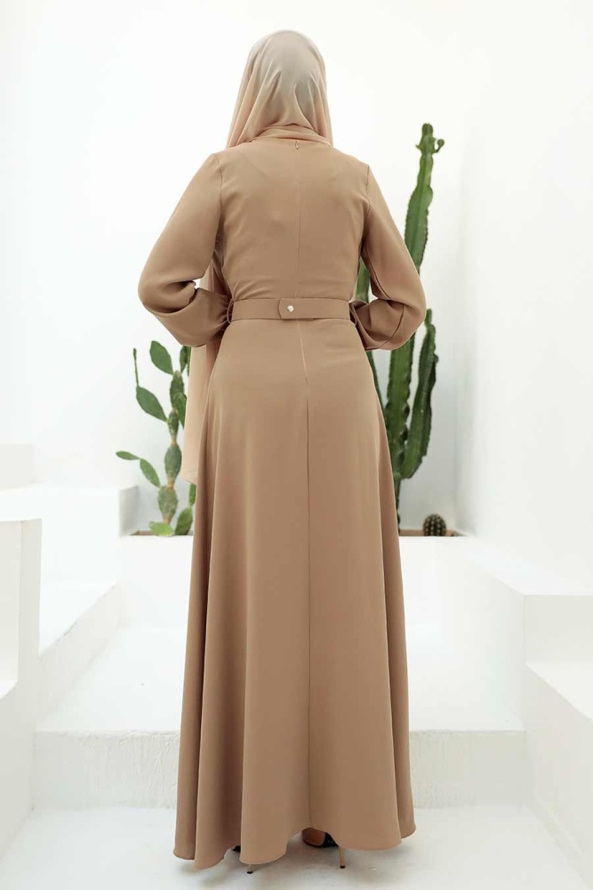 Neva Style - Long Biscuit Islamic Wedding Dress 3305BS - 4
