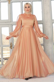 Neva Style - Modern Biscuit Islamic Engagement Gown 3925BS - Thumbnail