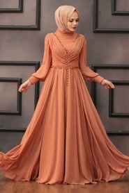 Neva Style - Long Biscuit Islamic Engagement Gown 4312BS - Thumbnail