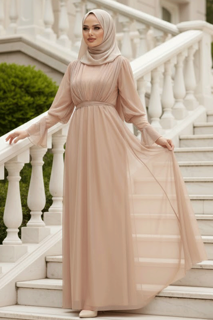 Neva Style - Biscuit Turkish Hijab Bridesmaid Dress 5367BS