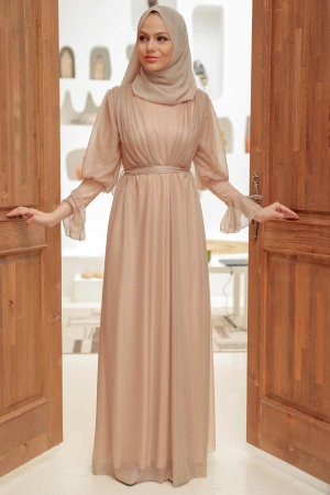 Neva Style - Biscuit Turkish Hijab Bridesmaid Dress 5367BS - Thumbnail