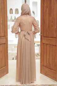 Neva Style - Biscuit Turkish Hijab Bridesmaid Dress 5367BS - Thumbnail