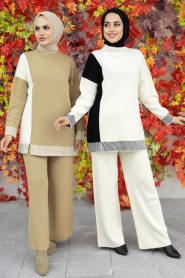 Biscuit Hijab Knitwear Double Suit 23830BS - Thumbnail