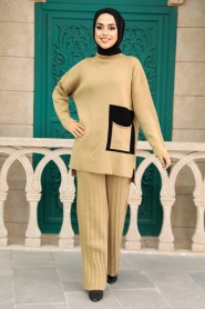 Biscuit Hijab Knitwear Double Suit 25020BS - Thumbnail