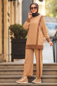 Biscuit Hijab Knitwear Suit 23081BS - Thumbnail