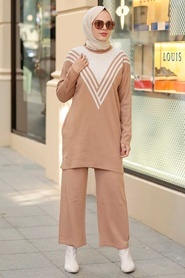 Biscuit Hijab Knitwear Suit Dress 21692BS - Thumbnail