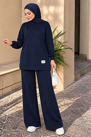 Bisiklet Yaka Basic Oysho Lacivert Tesettür İkili Takım 10412L 