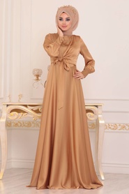 Neva Style - Biscuit Turkish Hijab Evening Gown 1420BS - Thumbnail