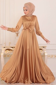 Neva Style - Biscuit Turkish Hijab Evening Gown 1420BS - Thumbnail