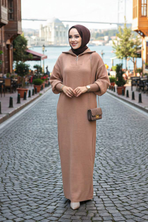 Bisküvi Tesettür Triko Elbise 60321BS 