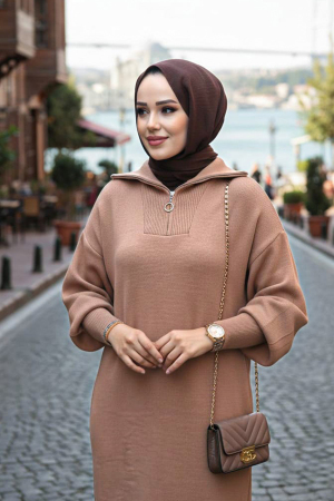 Bisküvi Tesettür Triko Elbise 60321BS - 2