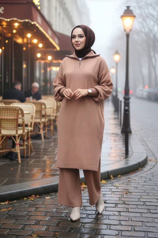 Bisküvi Tesettür Triko İkili Takım 6036BS - 1