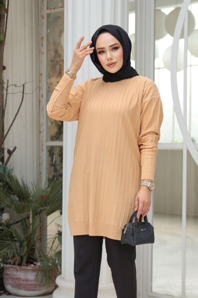 Bisküvi Tesettür Triko Kazak Tunik 17210BS - 1