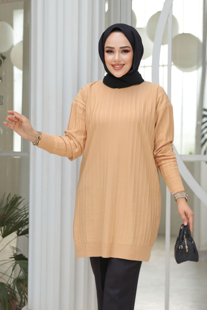 Bisküvi Tesettür Triko Kazak Tunik 17210BS - 2