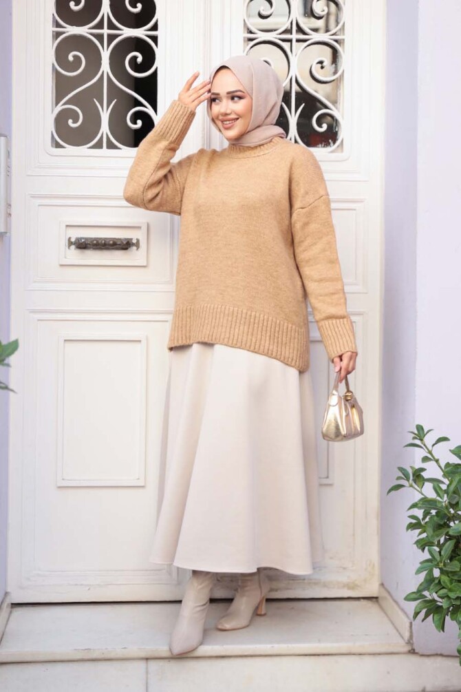 Bisküvi Tesettür Triko Kazak Tunik 55551BS - 2