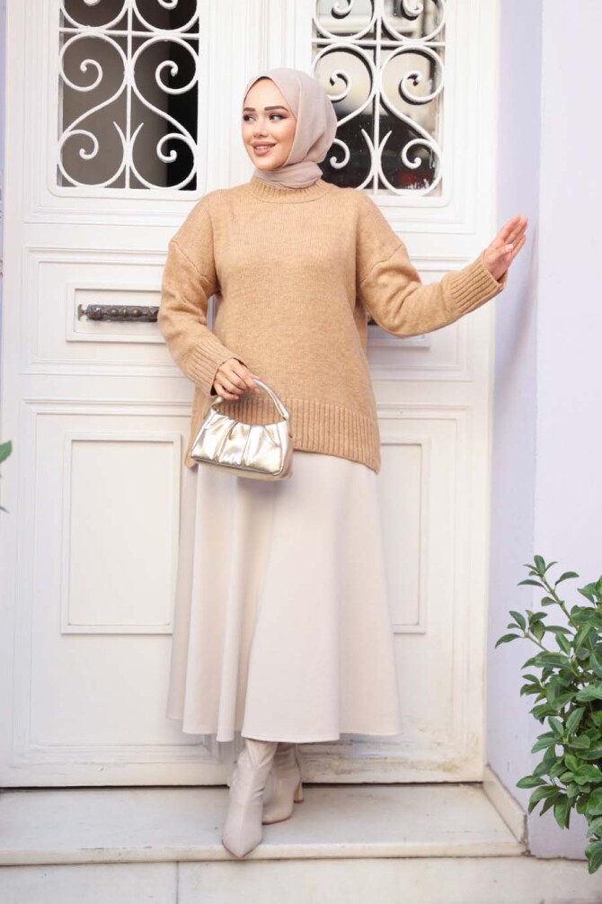 Bisküvi Tesettür Triko Kazak Tunik 55551BS - 3