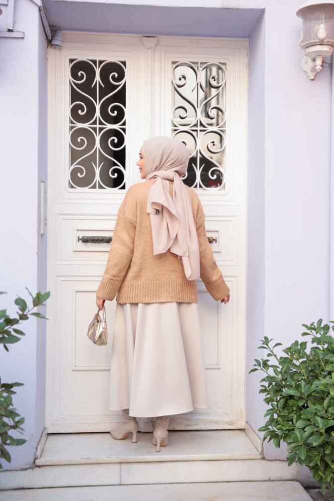 Bisküvi Tesettür Triko Kazak Tunik 55551BS - 4